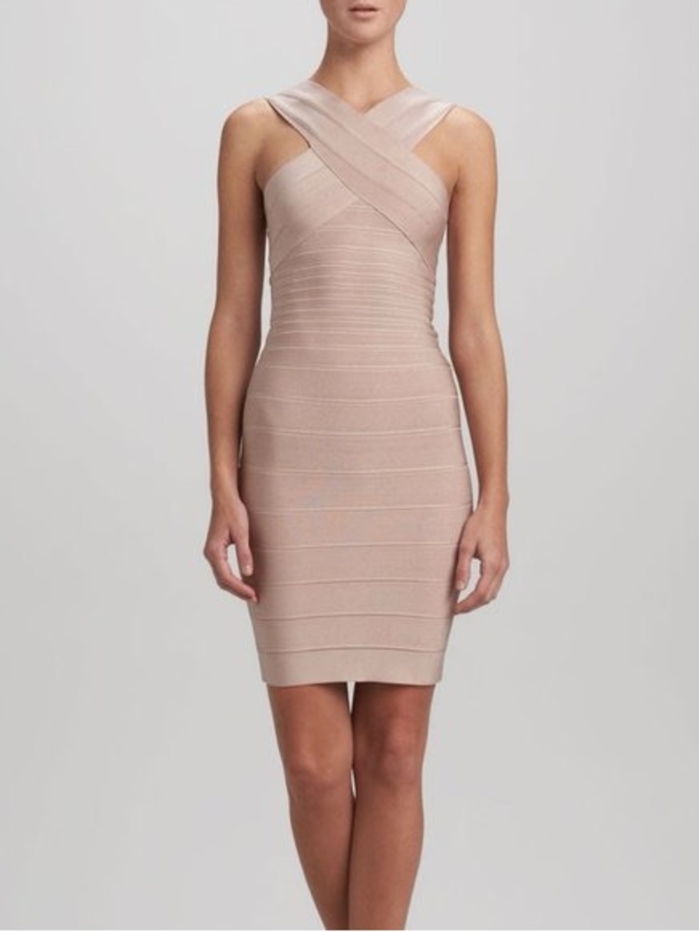 Y2K Sexy Clubbing Herve Leger Halter Bandage Dress in Blush Nude XXS